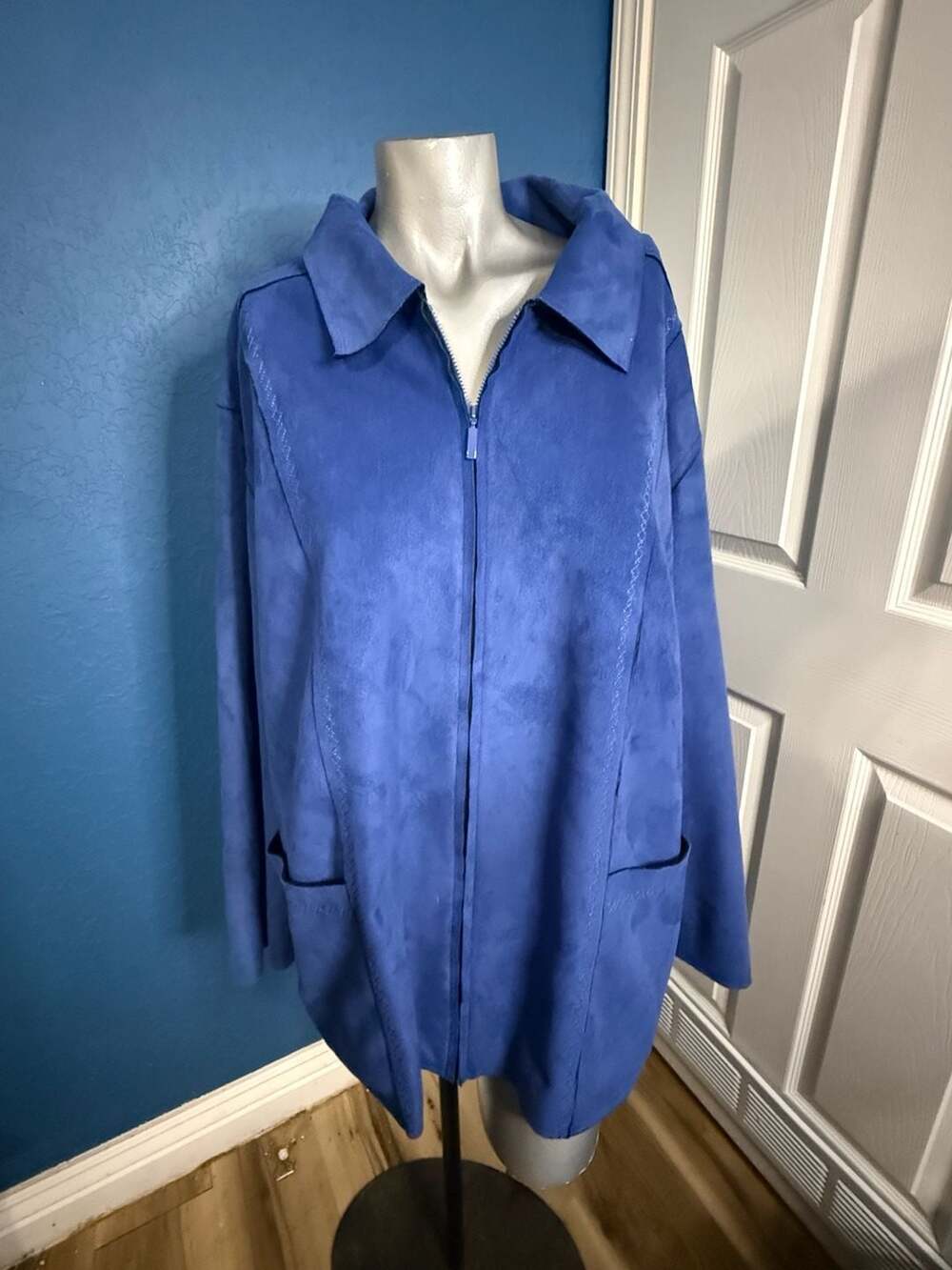 Alfred Dunner Blue Faux Suede Jacket 24W